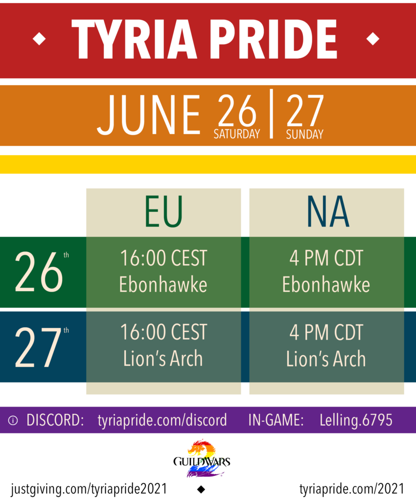 Der Tyria Pride Day findet am 26. und 27. Juni statt und startet jeweils um 16 Uhr.