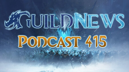 Das GuildNews Logo und der SChriftzug des Podcast 415 vor dem Hintergrund zur Eisbrutsaga.
