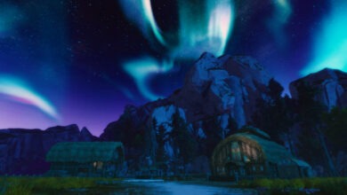 Die Heimstätte mit Nordlichtern