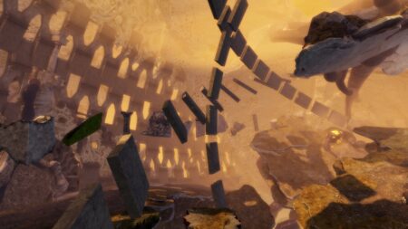 Schwebende Trümmer in einer Ruine