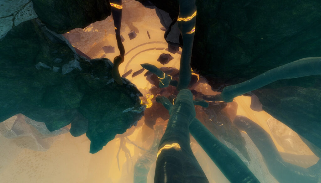 Wurzeln gehen in die Ruine über