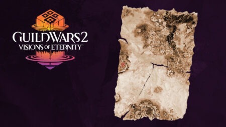 Karte von Tyria, mit einem X auf der Insel Richtung Westen